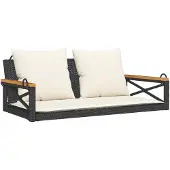 vidaXL Schommelbank met kussens 109x62x40 cm poly rattan zwart