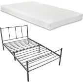 En.casa Metalen bedframe Hercules met matras 90x200 cm donkergrijs