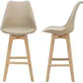En.casa Barstoelen, set van 2. Barstoel met rugleuning. Bistrostoel met beklede zitting. Barkruk met houten frame. Beukenframe. Beige []
