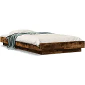 vidaXL Bedframe met LED-verlichting gerookt eikenkleurig 100x200 cm