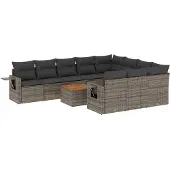 vidaXL 11-delige Loungeset met kussens poly rattan grijs
