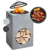 Blumfeldt Monolith vuurschaal met grill MGO & stalen schaal incl. vonkenscherm