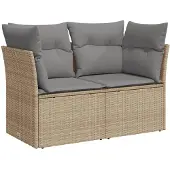 vidaXL Tuinbank 2-zits met kussens poly rattan beige