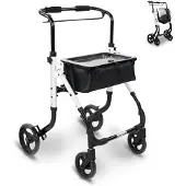 Mobiclinic Olimpo - Rollator - Looprek met wielen - Rollator met mandje - Lichtgewicht en Inklapbaar - 4 wielen - Met tas en dienblad - Aluminium - Verstelbaar - Handrem - Wit