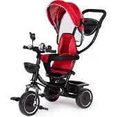 Ecotoys driewieler met duwstang - buggy - kinderwagen - rood - vanaf 12 maanden