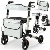 Arebos Aluminium Rollator | Lichtgewichtrollator | Staphulp Loopwagen | Inklapbaar Medical opvouwbare lichtgewicht rollator carbon| belasting tot 136 kg | Grijs