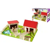 Eichhorn - houten boerderij - 2 gebouwen, speelgrond, figuren, dieren, hekken, 20 stuks, 36x51cm, beukenhout, vanaf 3 jaar