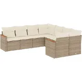 vidaXL 8-delige Loungeset met kussens poly rattan beige
