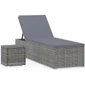 Syfax Ligbed met kussen en theetafel poly rattan grijs