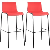 CLP Set van 2 barkrukken, model Hover, kunststof zitting, onderstel met 4 poten. Kleur zitting: rood. Kleur onderstel: zwart