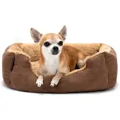 Lionto zacht Hondenbed, omkeerbaar kussen & antislip bodem 50x37 cm bruin/beige