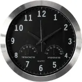 Perel Wandklok, rond, analoog, 35,5 cm, radiogestuurde tijdsaanduiding (DCF), met thermometer en hygrometer, aluminium, zilver