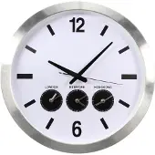 Perel Aluminium wereldklok met 3 tijdzones dia. 45.5 cm