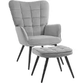 HOMCOM -Relaxsessel mit Fußhocker-Stahl, Polyester-73L x 77,5B x 98H cm-Hellgrau
