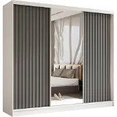 AX Living Garderobekast "Cabinio", wit met spiegel, 240 cm breed, grijs