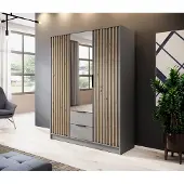 Minio Garderobe met spiegel, model NELLY 3D, afwerking: artisan eikenhout / grijs