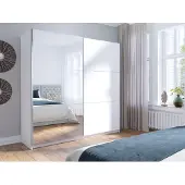 AX Living Garderobekast, wit, 200 cm, model Adelna, met spiegeldeur