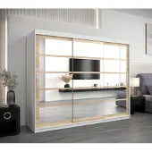 Minio Garderobekast 250 cm, model ROMA 2, wit / Sonoma eikenhout