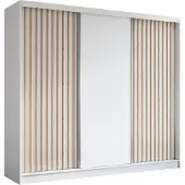 AX Living Cabinio zweefdeurkast, wit – 240 cm, Artisan lamellen