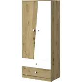 Minio , schuifdeurkast, garderobekast "Nantes" 80 cm, uitvoering: ambachtelijk eikenhout/mat wit