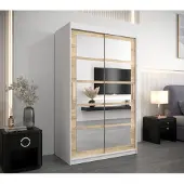Minio Kledingkast 120 cm, model ROMA 2, wit / Sonoma eikenhout