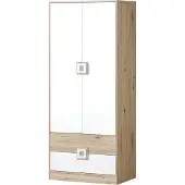 Minio , garderobekast, 80 cm breed, 2 planken, model "Nimes", licht eikenhout / wit
