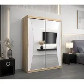 Minio Kledingkast 150 cm, model MONACO, Sonoma eikenhout/wit