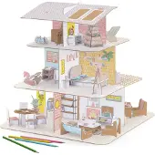 Djeco Huisje voor poppen om te assembleren en te kleuren,