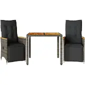 vidaXL 3-delige tuin-bistroset met kussens, grijs, polyrotan