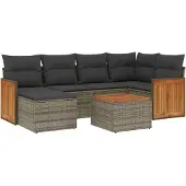 vidaXL 7-delige Loungeset met kussens poly rattan grijs