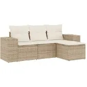vidaXL 4-delige Loungeset met kussens poly rattan beige