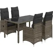 vidaXL 5-delige tuin-bistroset met kussens, grijs, polyrotan