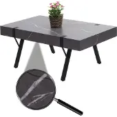 Mendler Salontafel -L54, woonkamertafel bijzettafel sofatafel, metaal 43x110x60cm ~ marmer look grijs