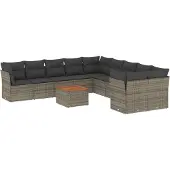 vidaXL 11-delige loungeset voor de tuin met kussens, grijs, polyrotan
