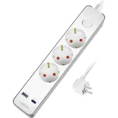 Logilink Verlengkabel met 3 stopcontacten + USB-A/USB-C PD 20W, 1,4 meter, wit