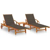 Syfax Ligstoelen 2 st met tafel en kussens massief acaciahout