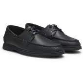 BOSS Heren Zwarte Sienne Boat-leren schoenen (41), Leer, Plat, Veters, Casual 50570584