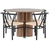 Ebuy24 Olivia eethoek tafel Ø110cm en 4 stoelen met armleuningen stapelbaar bruin.