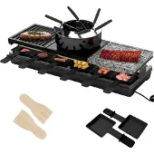 ACXIN 1650W Raclette Grill 12 Personen, 3-in-1 met Steenplaat en Fondue