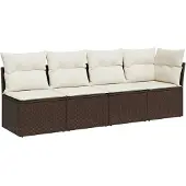 vidaXL Tuinbank 4-zits met kussens poly rattan bruin