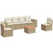 vidaXL 7-delige Loungeset met kussens poly rattan beige
