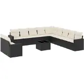 vidaXL 12-delige Loungeset met kussens poly rattan zwart