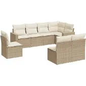 vidaXL 8-delige Loungeset met kussens poly rattan beige