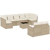 vidaXL 10-delige Loungeset met kussens poly rattan beige