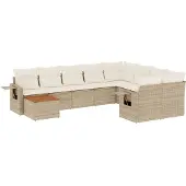 vidaXL 10-delige Loungeset met kussens poly rattan beige
