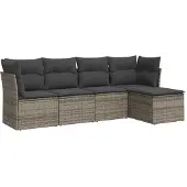 vidaXL 5-delige Loungeset met kussens poly rattan grijs