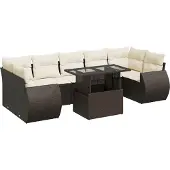 vidaXL 8-delige Loungeset met kussens poly rattan bruin