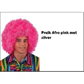 Partyxplosion Afro pruik luxe pink met zilver - Carnaval thema feest optocht