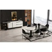 AEA Essgruppe Esszimmer Gruppe Essecke Esstisch Stühle 7tlg Holz Schwarz