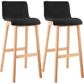 CLP Set van 2 barkrukken "Hover", bekleed met gestoffeerde zitting en rugleuning, vierpotige constructie, naturel kleur | donkergrijs